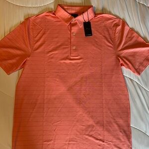 NWT Greg Norman PLAY DRY Performance Golf Polo - Salmon Striped - Men's Medium
